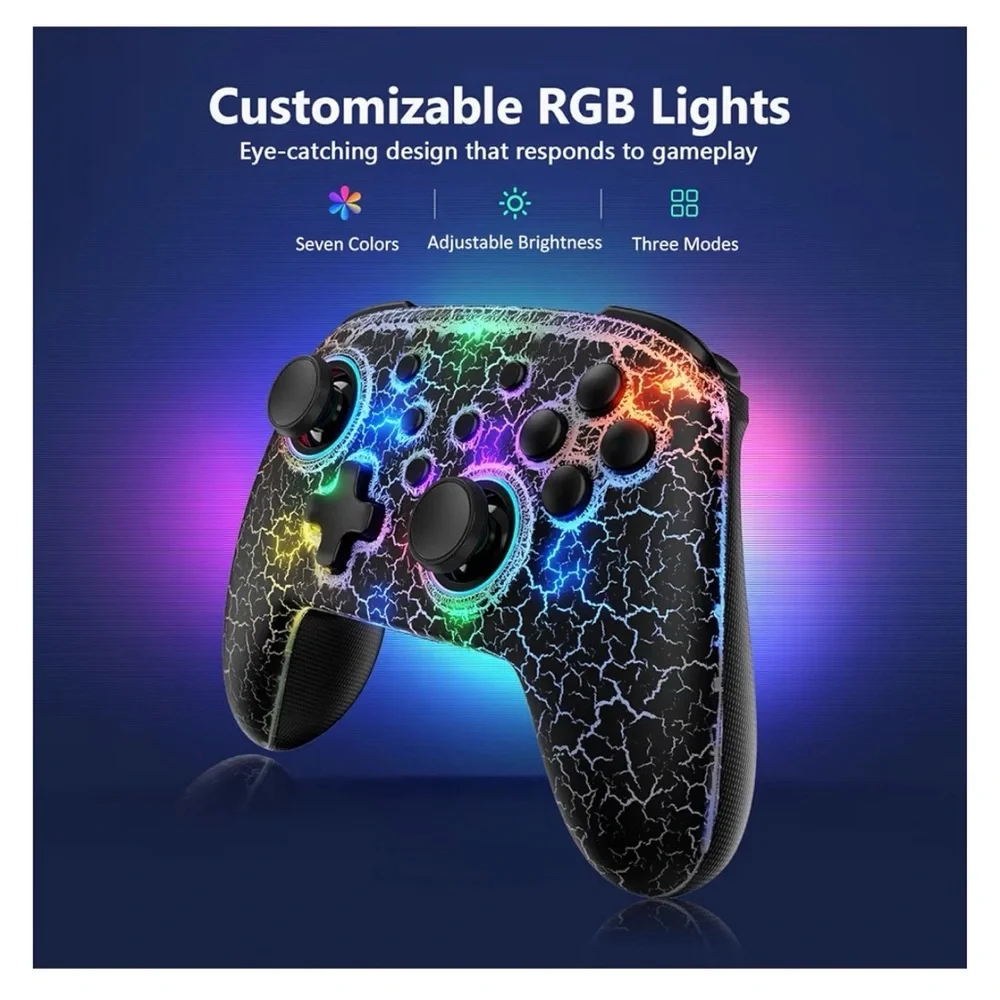 LED Wireless Controller for Nintendo Switch - Black with Multicolor Lights